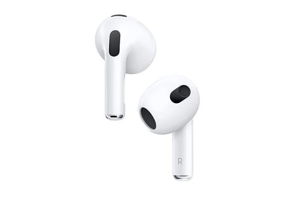 Apple AirPods (3rd Generation) Wireless Earbuds – featuring personalized spatial audio, sweat and water resistance, and up to 30 hours of battery life with a Lightning charging case.